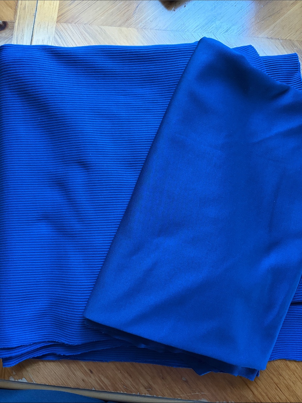 Fabric, 2-Piece Set, Blue Polyester Knit, Ribbed & Lightweight